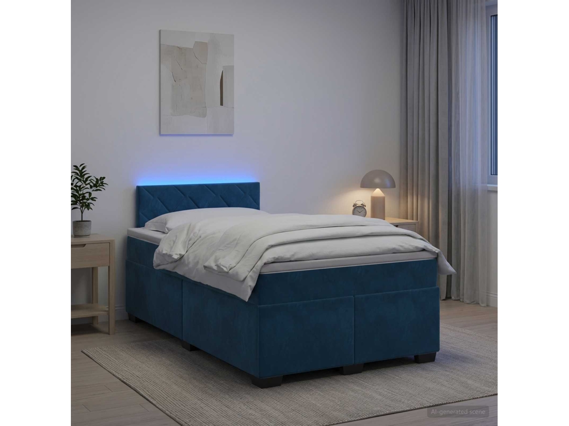 Vidaxl Cama Box Spring Com Colchão E Led Azul 120 X 200 Cm Veludo