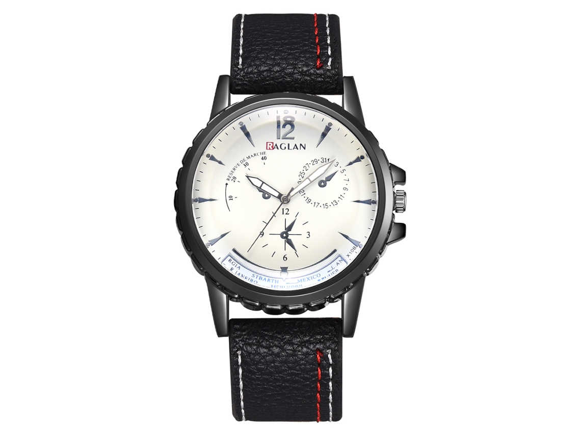 Relógio de Pulso Masculino de Quartzo com Pulseira Pu Estilo Casual e Negócio Preto