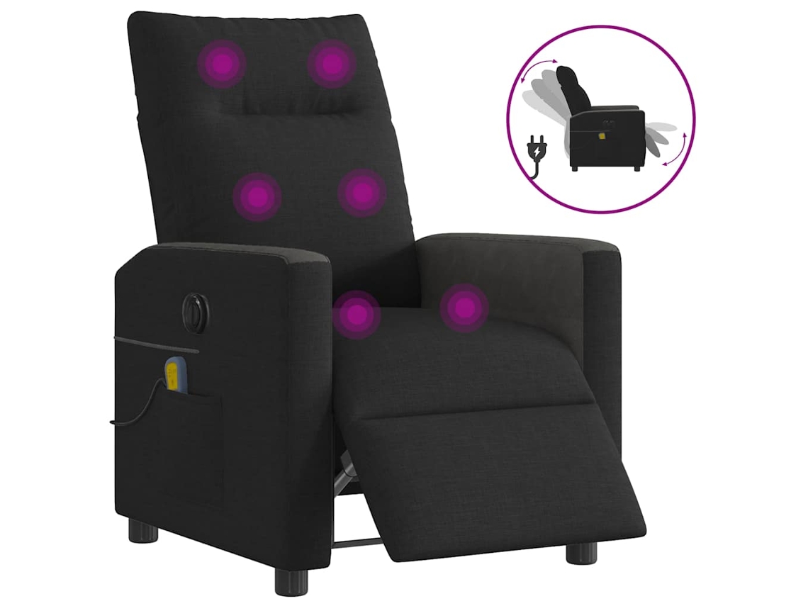 Vidaxl Poltrona Reclinável De Massagens Elétrica Tecido Preto