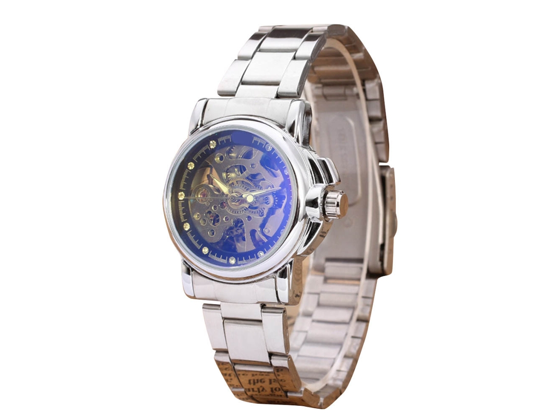 Relógio masculino automático mecânico para negócios, com design de coração vazado e pulseira de aço à prova d'água.