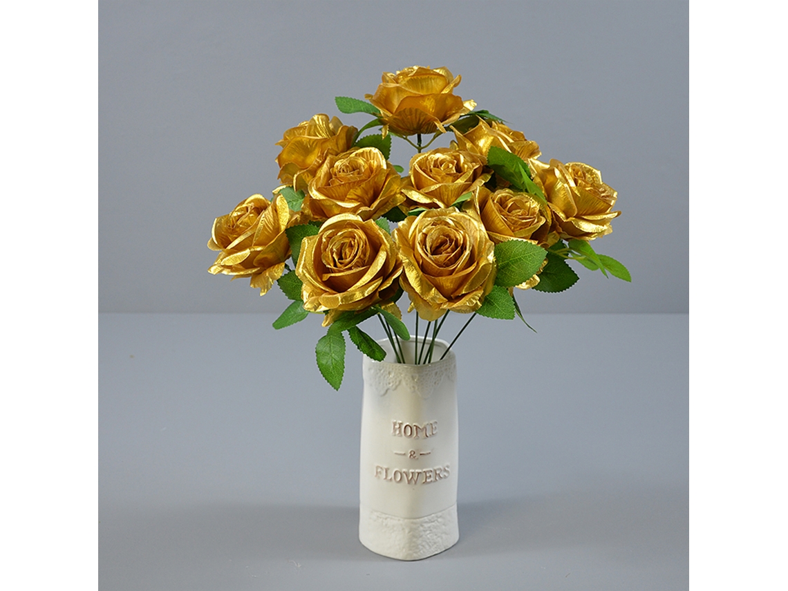 Rosas Negras Simuladas (pacote Com 10, Haste Dourada E Acabamento Dourado) Eoocoo