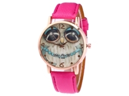 Relógio de quartzo unissex com mostrador moderno e estampa casual, pulseira de couro PU (vermelho e rosa).