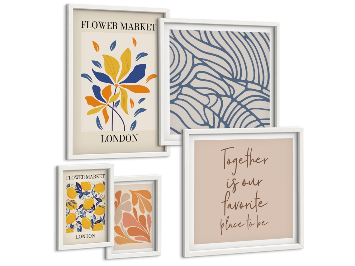 Quadros Decorativos Para Parede Férias Com Palmeiras E Frutos Moldura Branca Quadros Para O Escritório Espelharte (conjunto De 5 Imagens)