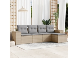 Vidaxl 5 Pcs Conjunto De Sofás P/ Jardim Com Almofadões Vime Pe Bege