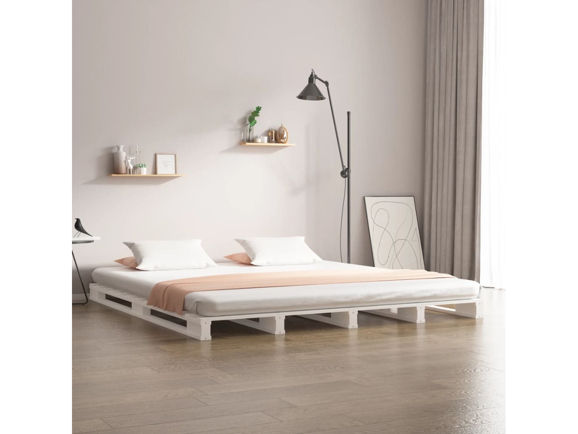 Vidaxl Cama De Paletes 160x200 Cm Pinho Maciço Branco