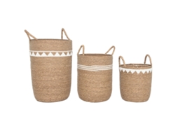 Conjunto De Cestas Home Esprit Branco Natural Zostera Marina Boho (3 Peças)