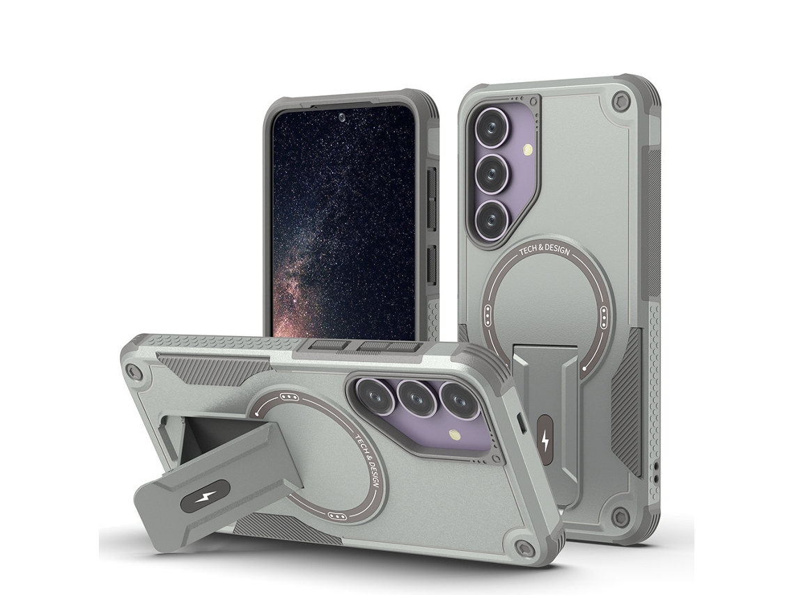 Capa Magnética Para Celular Com Suporte Oculto, Proteção Total Contra Impactos Para Samsung.cinza, S24s24