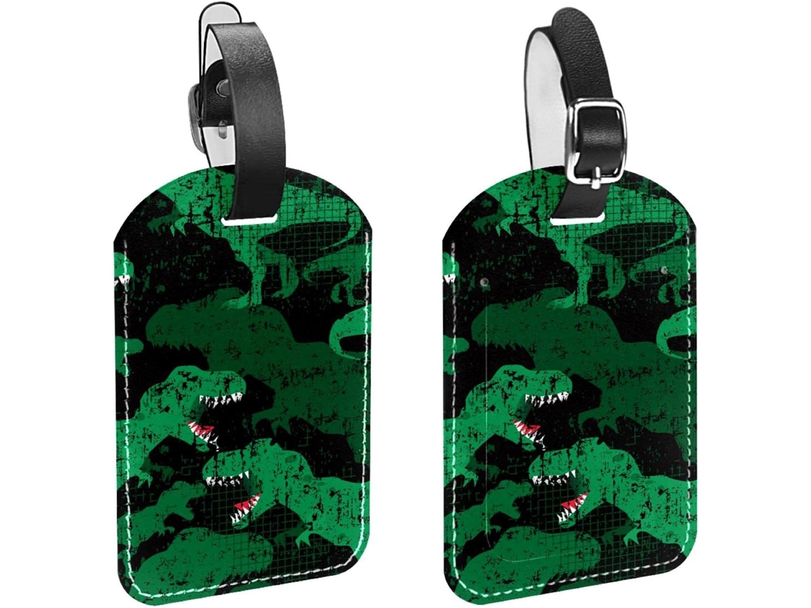 Conjunto De 2 Etiquetas Viagem Com Dinossauro Verde E Preto Bolsas, Malas, Sacolas E Bagagens, Com Alça De