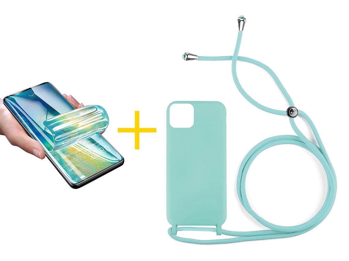 Pack 1 x Película de Hidrogel + Capa SKYHE Apple iPhone 16 Pro Max Gel Rope Verde Água