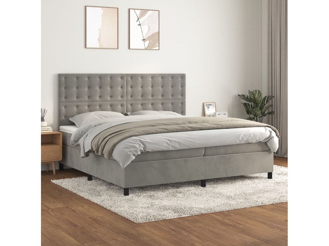 Vidaxl Cama Com Molas/colchão 200x200 Cm Veludo Cinzento-claro