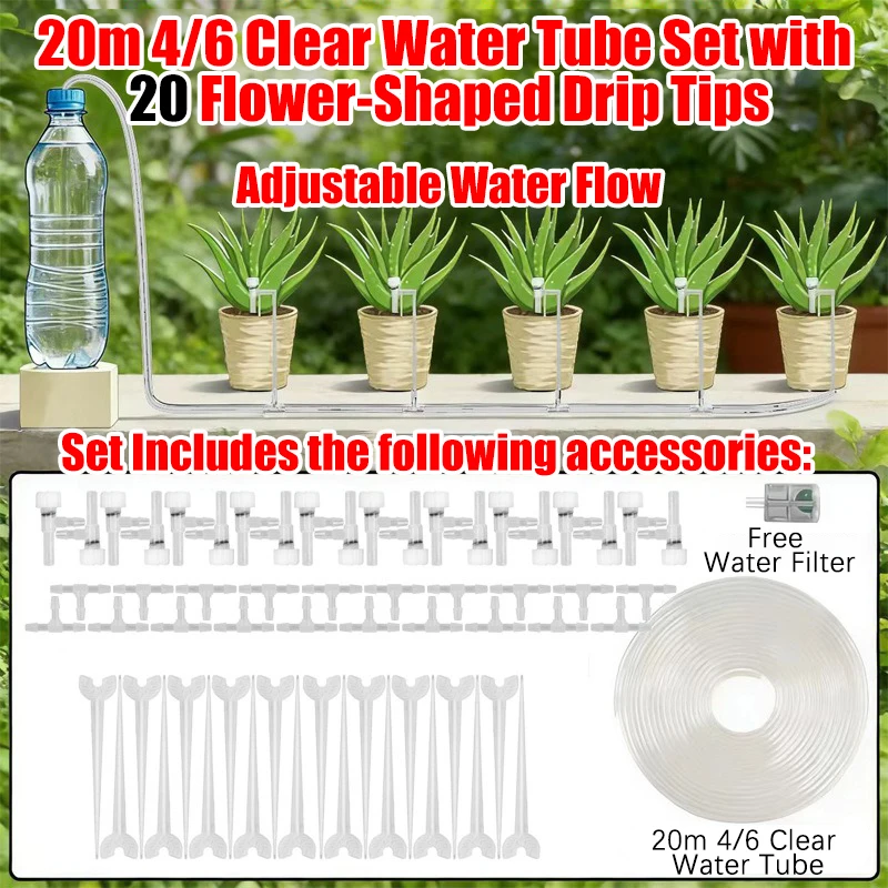 Kit de Irrigação por Gotejamento para Jardim , Mangueira de 4/7 Mm, Microgotejadores. MDUG (mangueira de 20 Metros, 20 Reguladores)