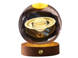 Luz Noturna de Bola de Cristal 3d com Base de Madeira, Recarregável, para Quarto, Lar, Saturno