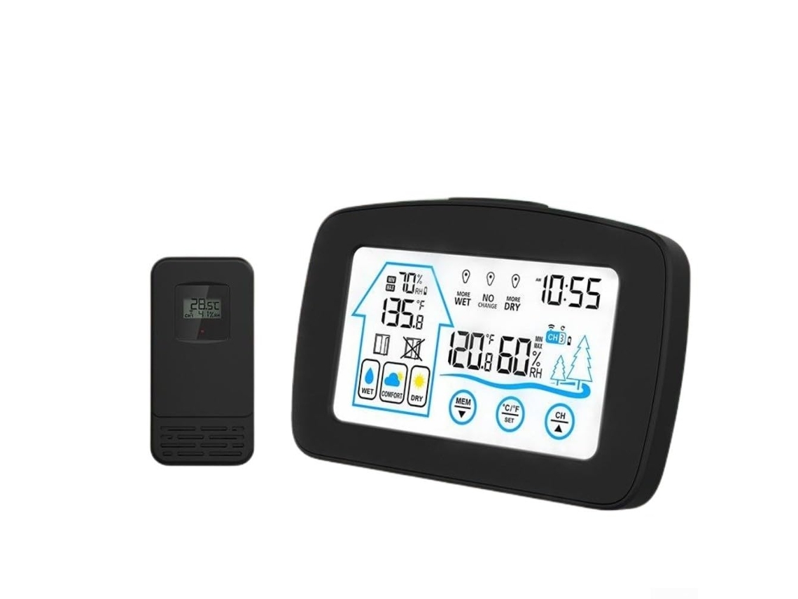 Termômetro Sem Fio Para Uso Interno E Externo, Com Monitoramento Contínuo De Umidade E Temperatura, Com Visor