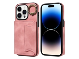 Suporte Casa Para Iphone 15 Plus Pele Sintética Com Porta-cartões Rosa