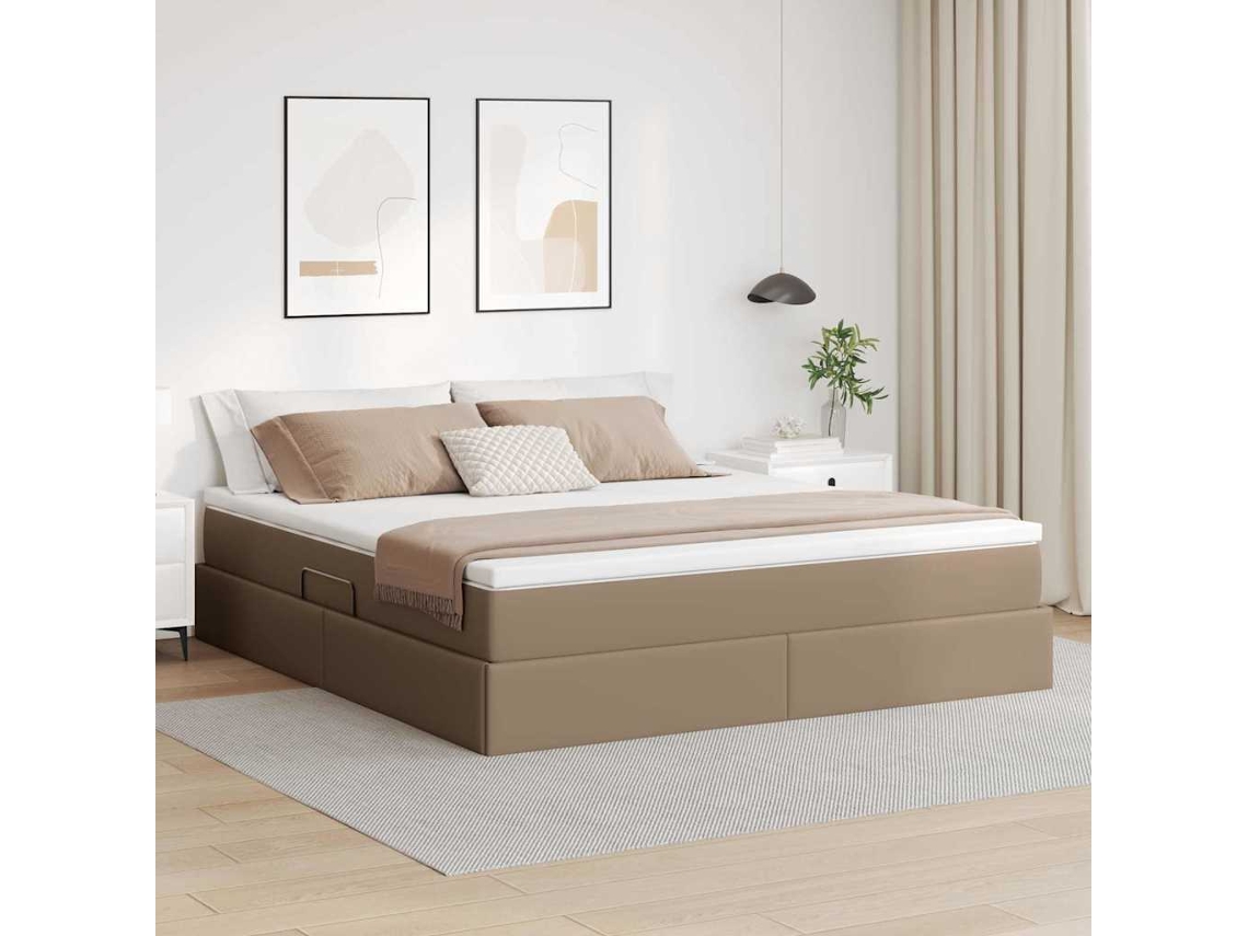 Vidaxl Cama Com Arrumação E Colchão Cappuccino 180 X 200 Cm