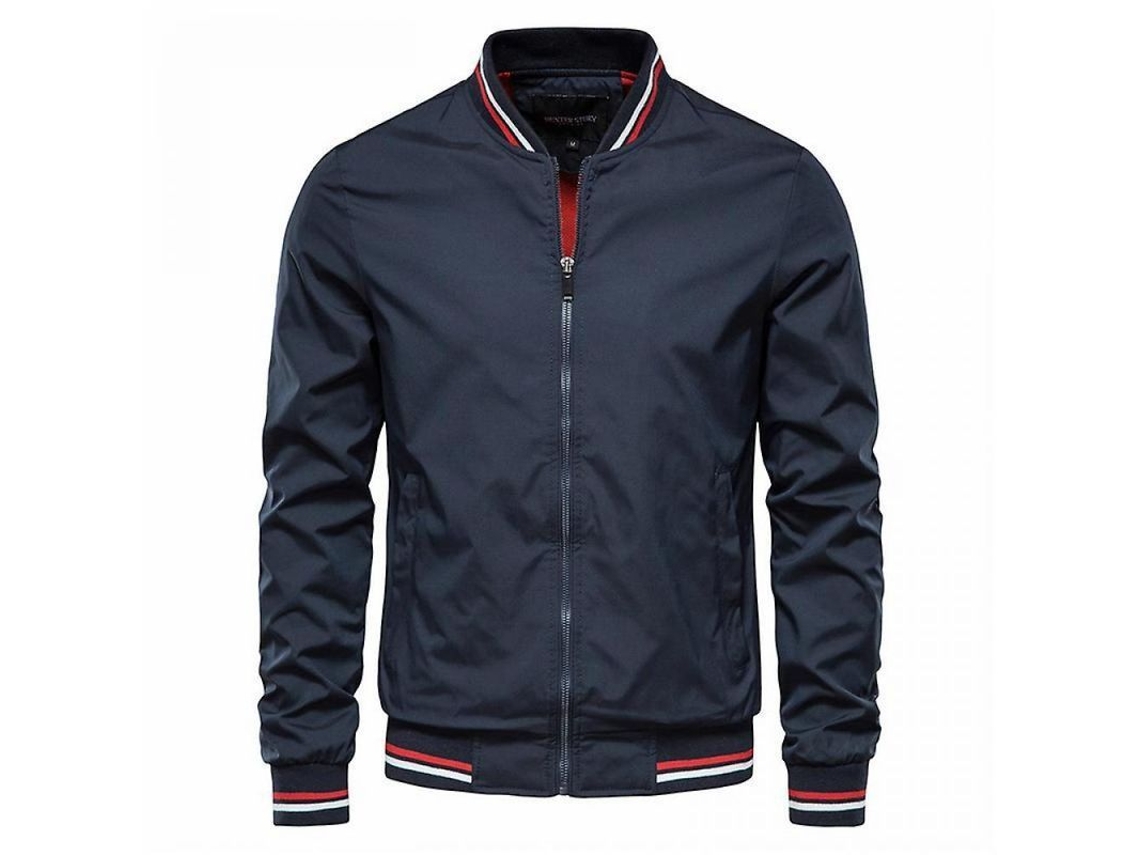 2026 chaqueta Casual Hombre Primavera Otoño Teenager Campera Delgada Moda Manga Larga Cremallera Cuello Alto Talla Lzd XXL Azul Marino