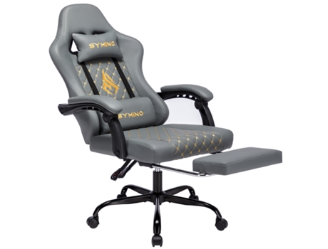 Cadeira para Jogos SYMINO Fz Estilo Corrida Ergonômica com Apoio para Os Pés Encosto e Apoios de Braços Ajustáveis Cinza