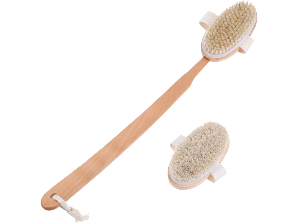 Escova De Banho Madeira Hohopeti Com Cerdas Naturais Para O Corpo, Cabo Longo, Esfoliação Física E Massagem, Para Banho