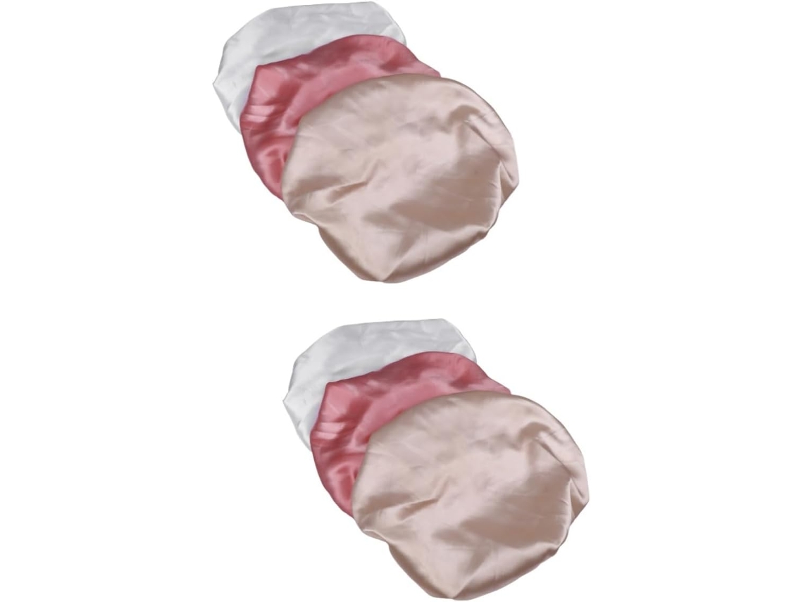 Conjunto De 6 Toucas De Cetim Com Aba Larga, Acessórios De Cabelo Brancos E Rosa Para Viagem.
