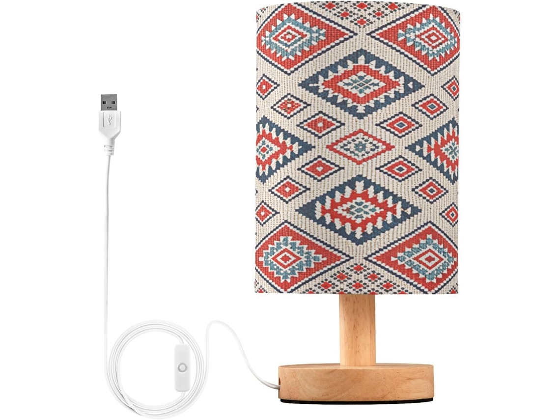 Abajur De Cabeceira Com Estampa Étnica Para Quarto, Portas De Carregegamento Usb C, Luminária De Mesa Cabeceira, Luminária