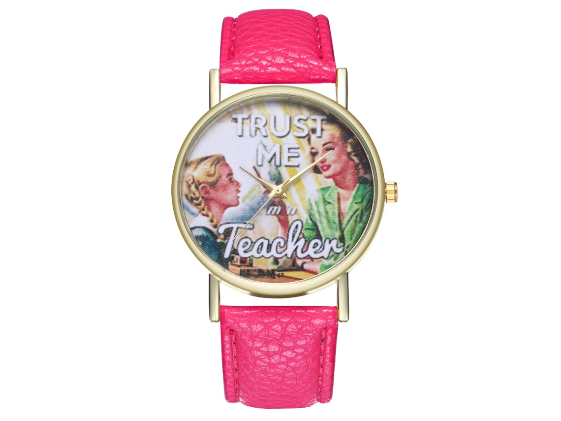 Reloj De Pulsera Analógico De Quartzo Con Correa De Pu Para Mujer (rojo Rosa)