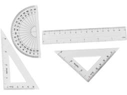 Conjunto de 4 réguas de plástico transparente, réguas quadradas, ferramentas de desenho para material escolar.