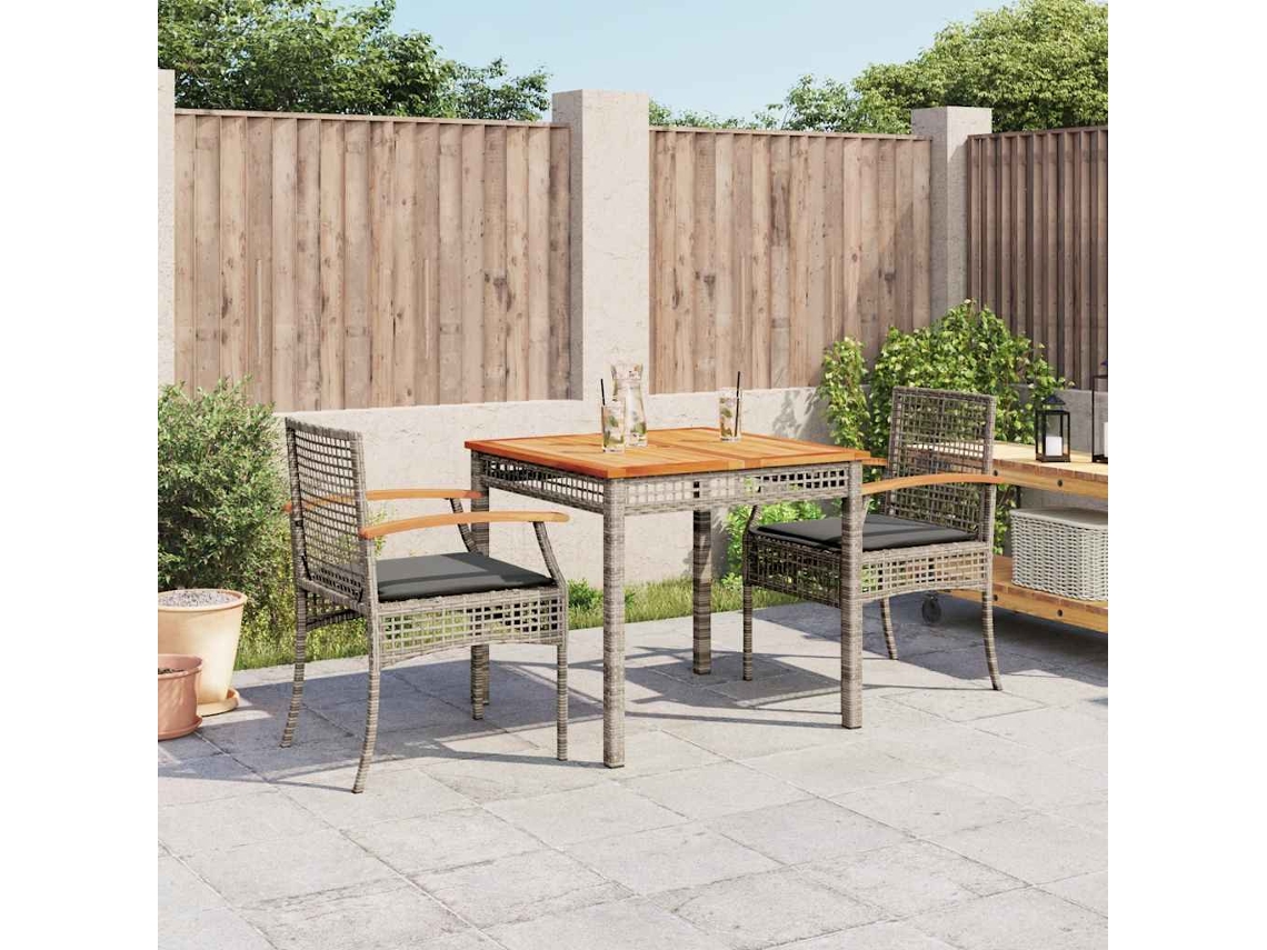 Vidaxl 3 Pcs Conjunto De Jantar P/ Jardim C/ Almofadões Vime Pe Cinza