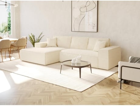 Sofá conversível de canto esquerdo expresso de veludo cotelê bege 140 cm cama Colchão de espuma viscoelástica de 14 cm DUNLOPILLO Amelia
