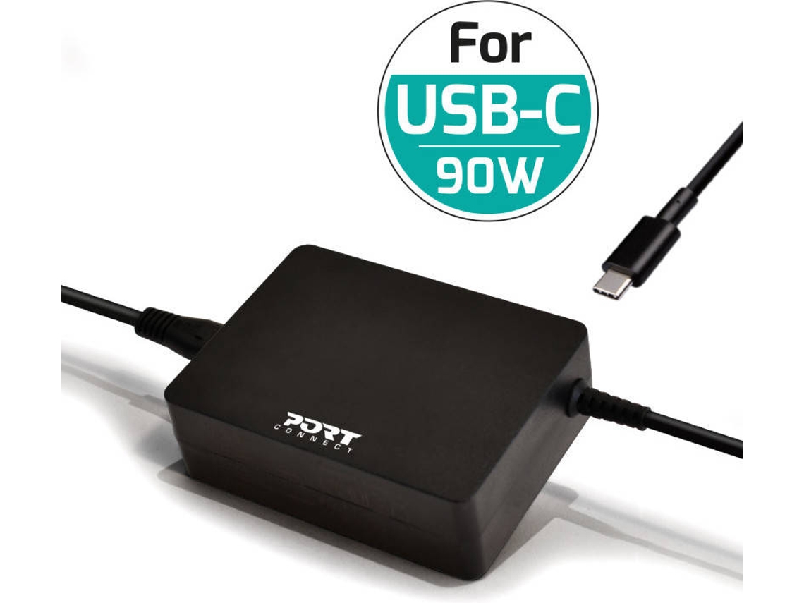 Carregador de Portátil PORT DESIGNS (Universal - USB-C - 90W - Preto)