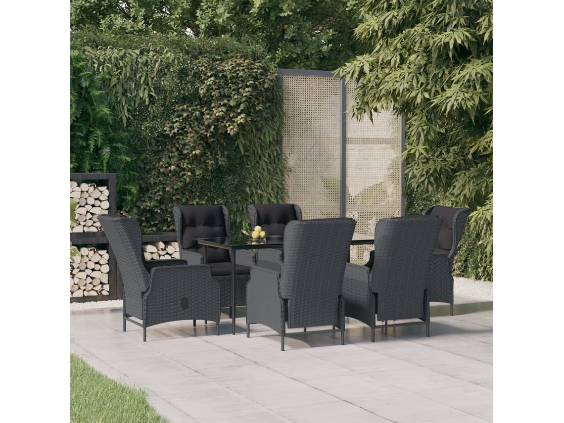 Vidaxl 7 Pcs Conjunto De Jantar P/ Jardim Vime Pe Cinzento-escuro