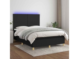 Vidaxl Cama Box Spring C/ Colchão E Led 140x190 Cm Tecido Preto
