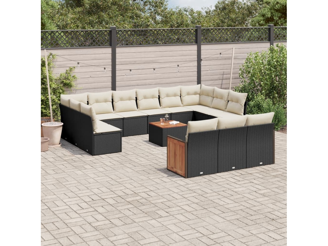 Vidaxl 14 Pcs Conjunto De Sofás P/ Jardim C/ Almofadões Vime Pe Preto