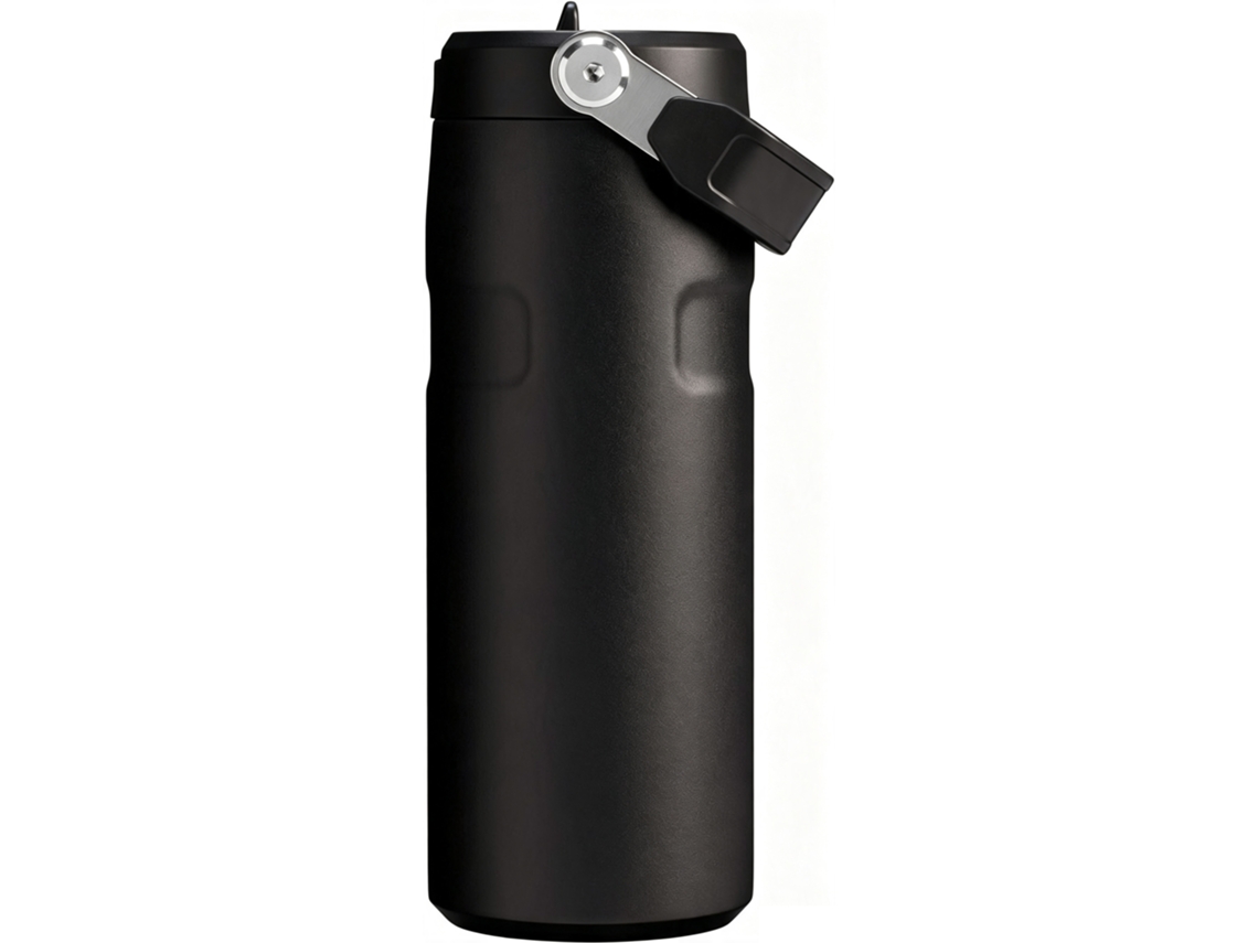 Garrafa Térmica 0,47l Preta Aço Inoxidável Tampa Flip Palha Anti-derramamento