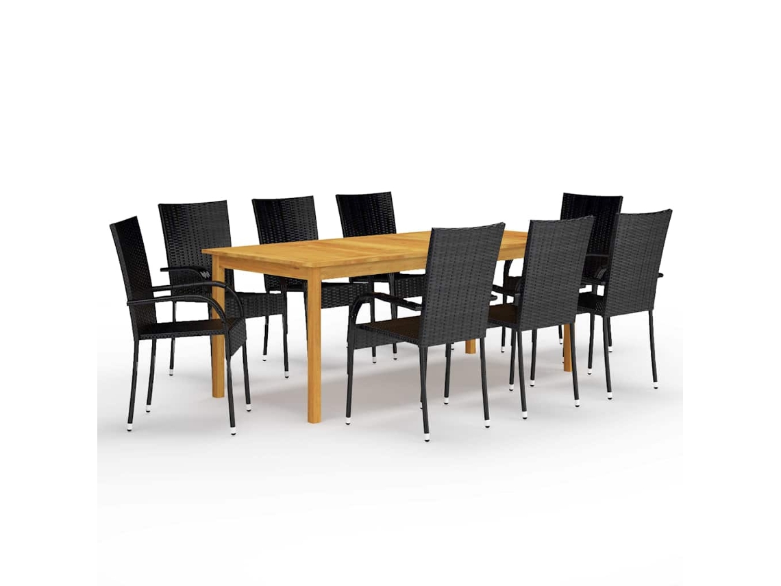 Vidaxl 9 Pcs Conjunto De Jantar Para Jardim Preto
