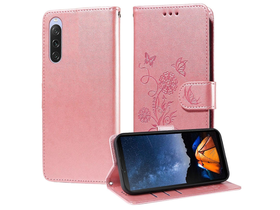 Capa De Couro Para Celular Com Flores De Borboleta Em Relevo