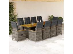 Vidaxl 11 Pcs Conjunto Bistrô De Jardim C/ Almofadões Vime Pe Cinzento