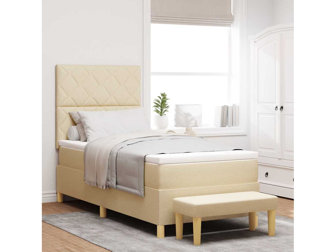 Vidaxl Cama Box Com Cabeceira Creme 200 X 90 Cm Tecido
