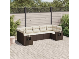Vidaxl 7 Pcs Conjunto De Sofás Jardim C/ Almofadões Vime Pe Castanho