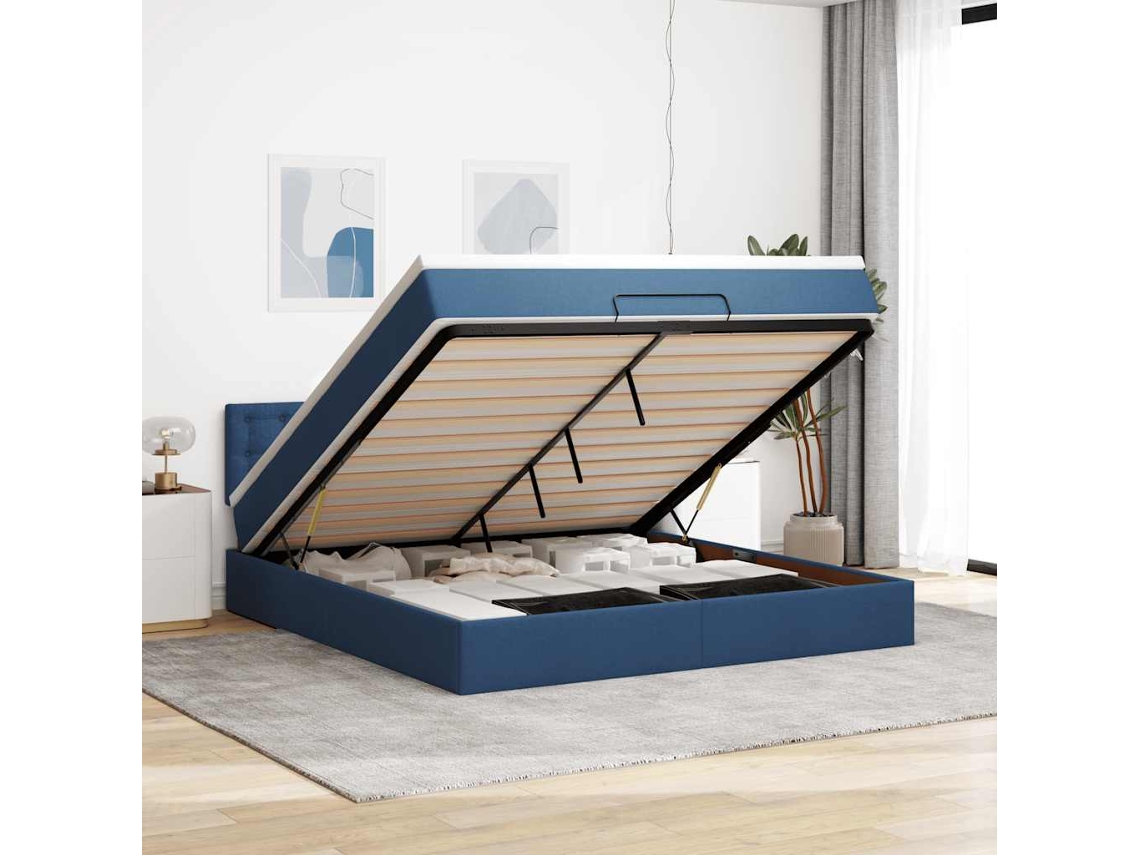 Vidaxl Estrutura De Cama Otomana Com Colchão 160x200 Cm Tecido Azul
