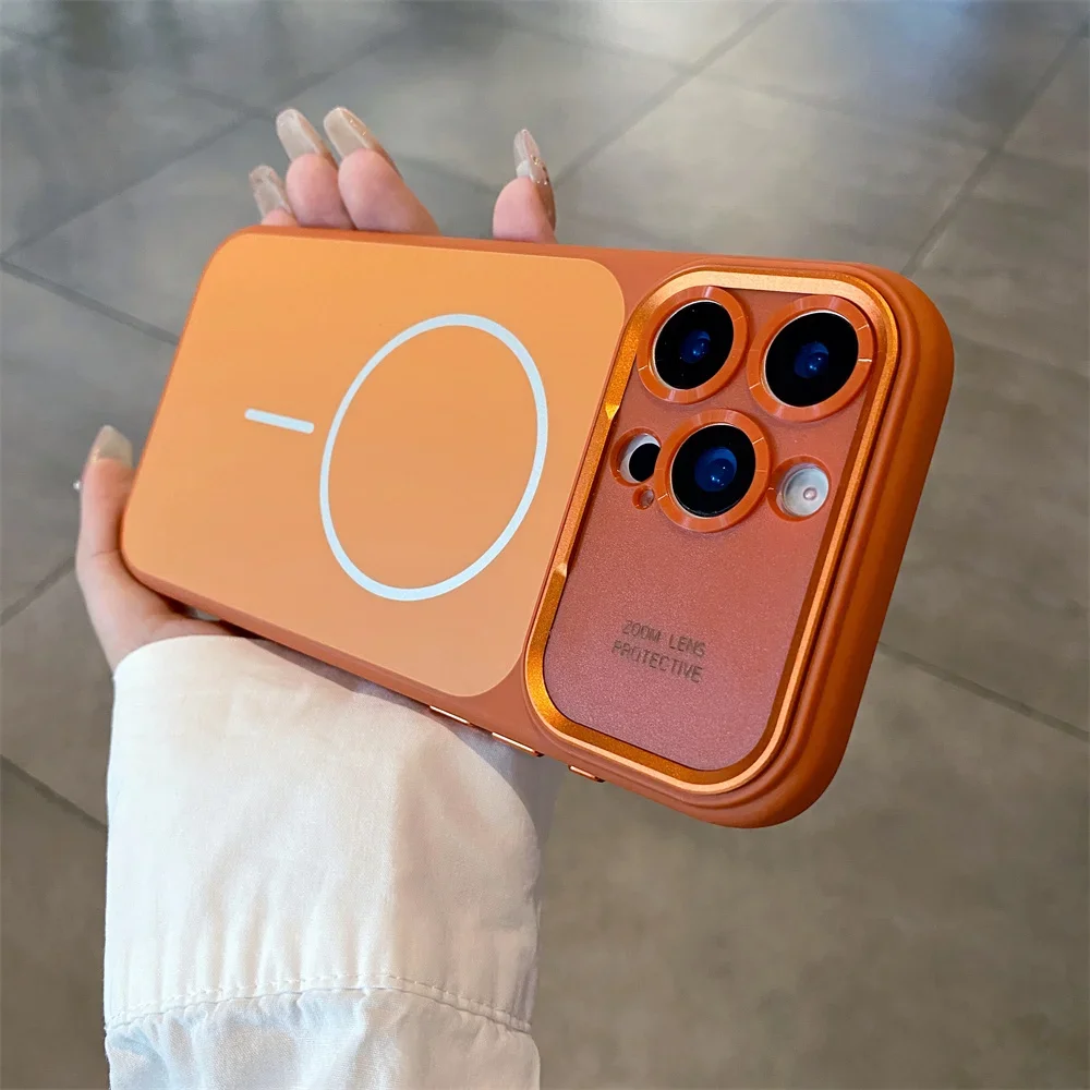 Capa Magsafe Para Celular (orange 17promax) Com Moldura Para Lente E Proteção Para A Câmera.