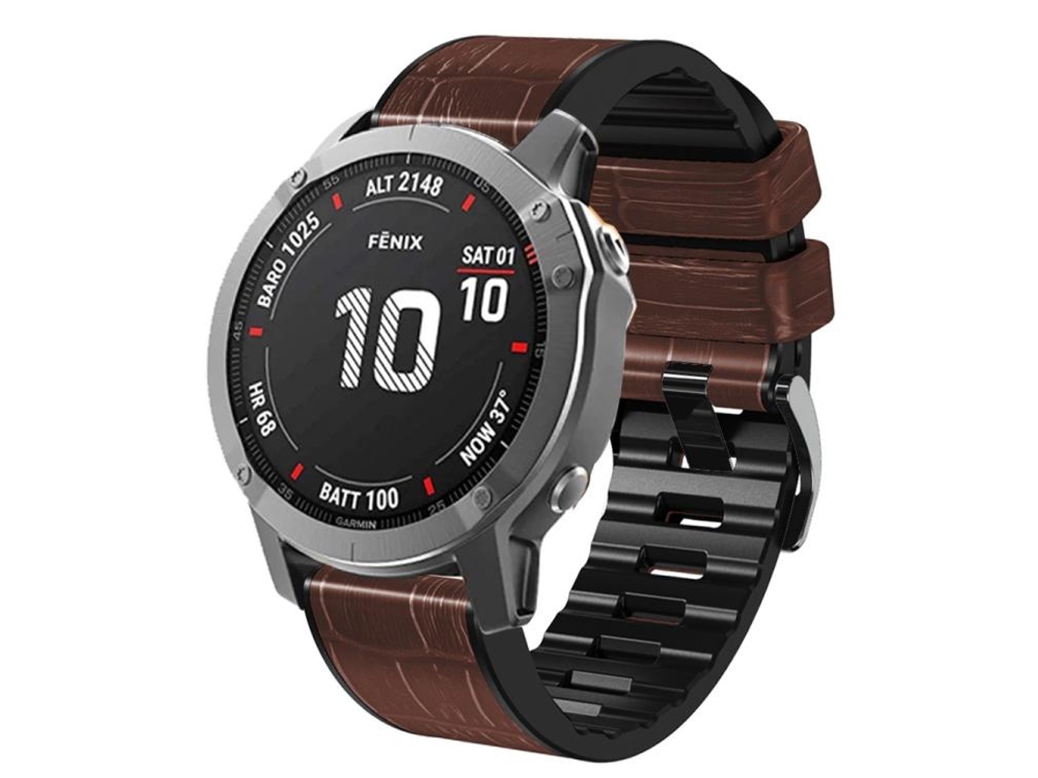 Bracelete Garmin Quickfit Silicone e Couro Textura de Crocodilo Café XIAOMOYU (26mm)