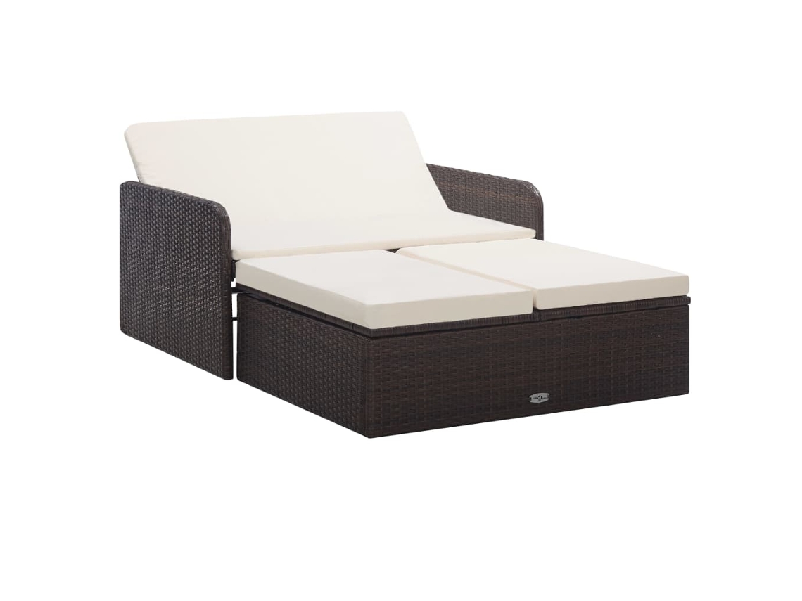 Conjunto 2 Peças Lounge Jardim C/ Almofadões Vime Pe Castanho Dkd Home Decor