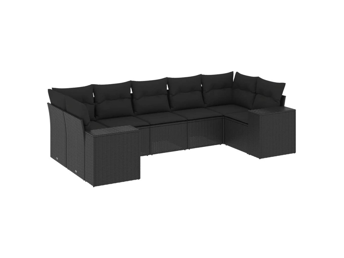 Conjunto de 7 Sofás para Jardim com Almofadões Vime Pe Preto MAISON EXCLUSIVE (7 pcs)