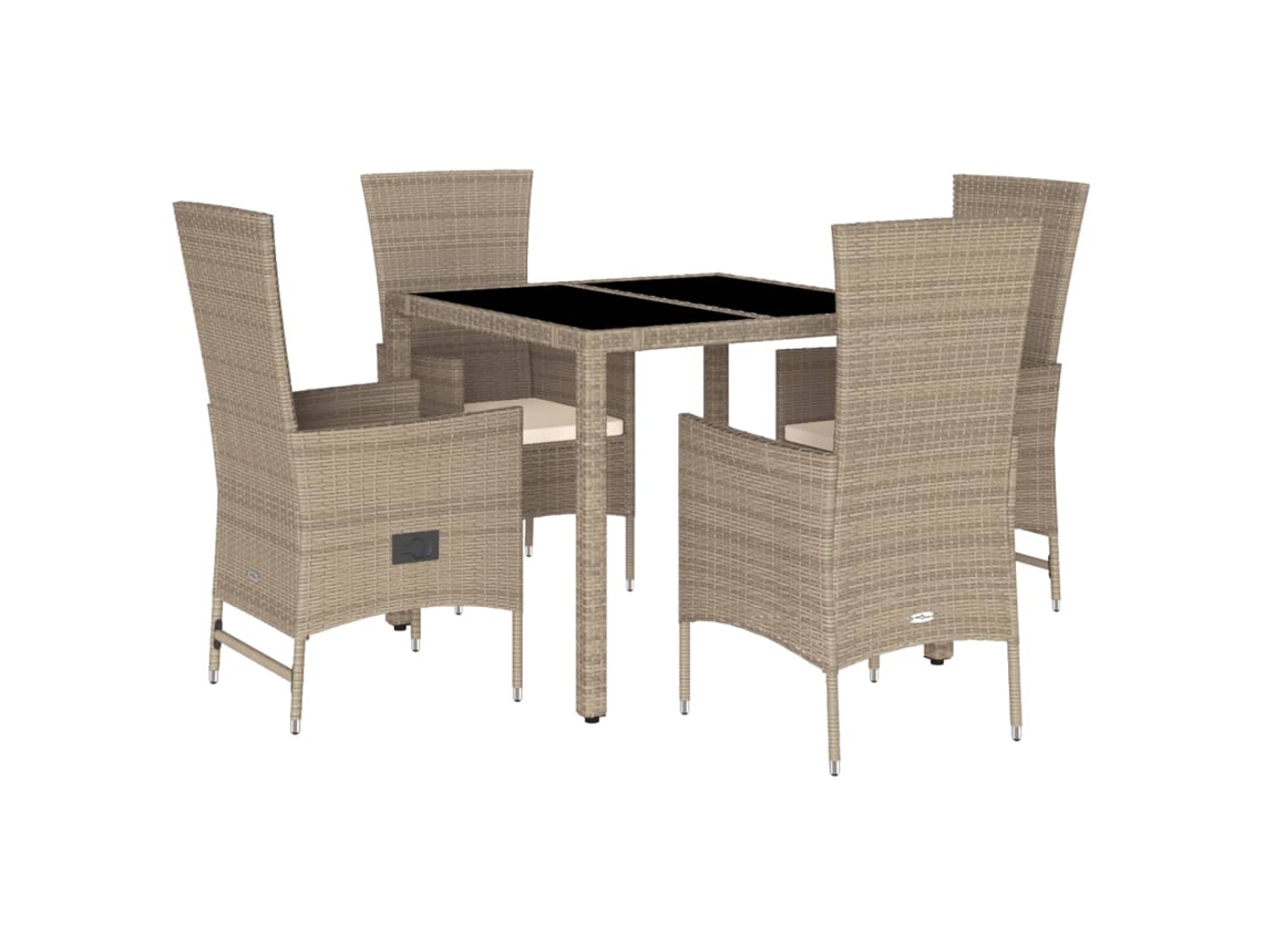 Conjunto de 5 Jantar para Jardim com Almofadões Vime Pe Bege MAISON EXCLUSIVE