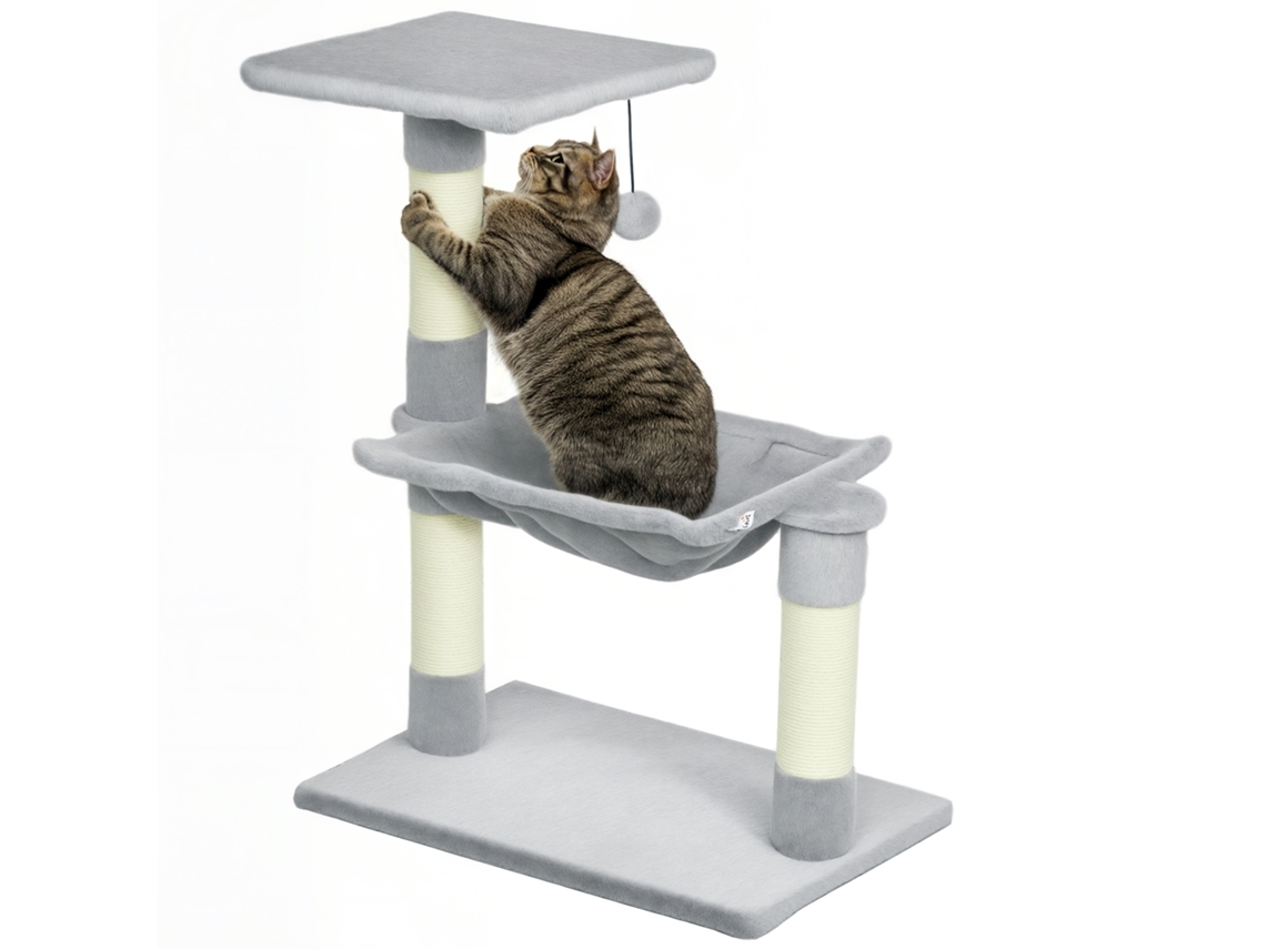 Árvore de Gato com 3 Arranhadores, Sisal, Plataforma, Bola, 50x26x70cm, Cinza