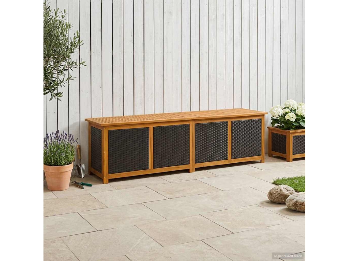 Vidaxl Caixa De Armazenamento Para Jardim 185 L 200 X 50 X 56 Cm Preto