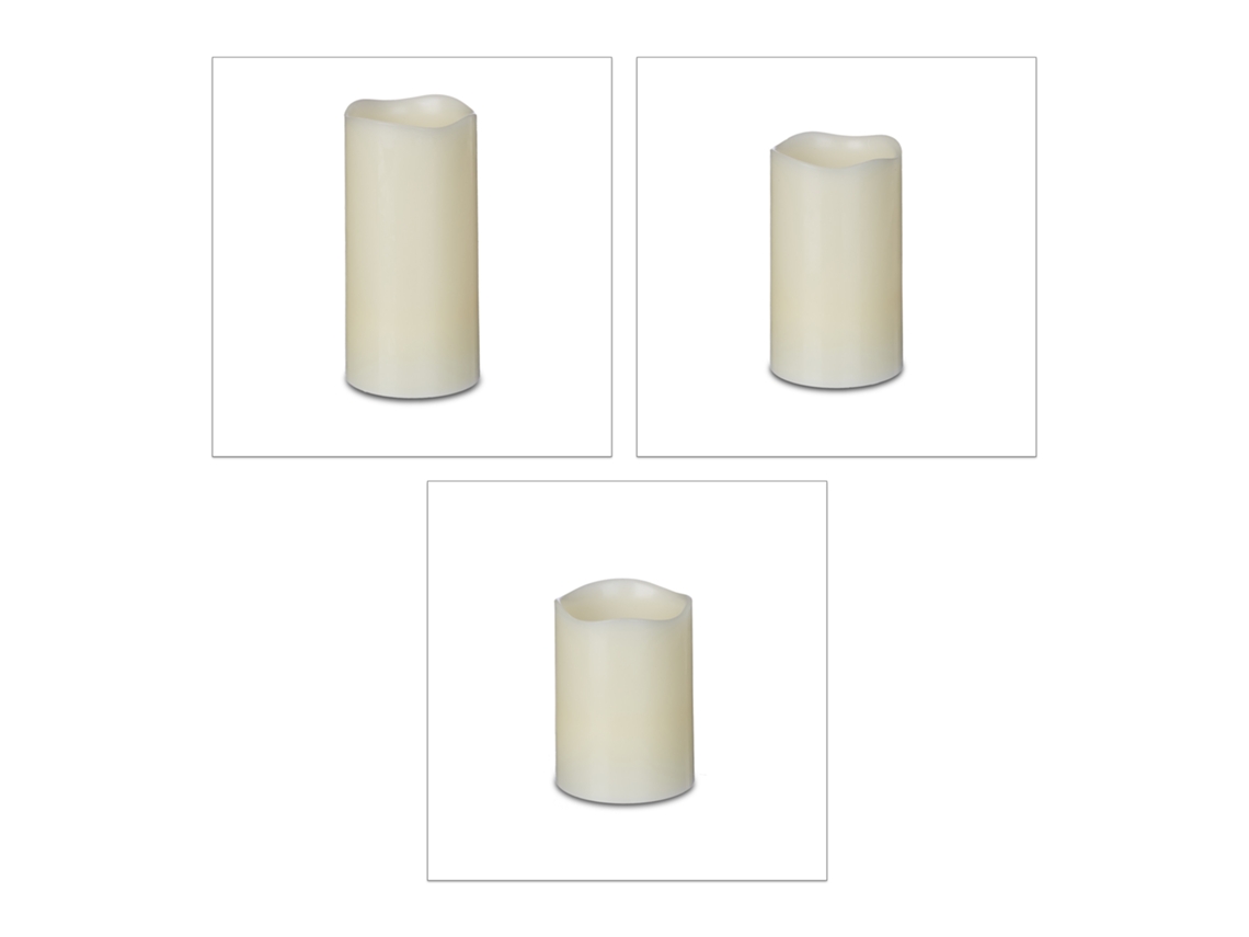 Relaxdays Led Velas De Cera Verdadeira 3 Peças, Elétricas Cintilantes, Luz Quente, Bateria, Ø 7 Cm, 3 Tamanhos, Creme