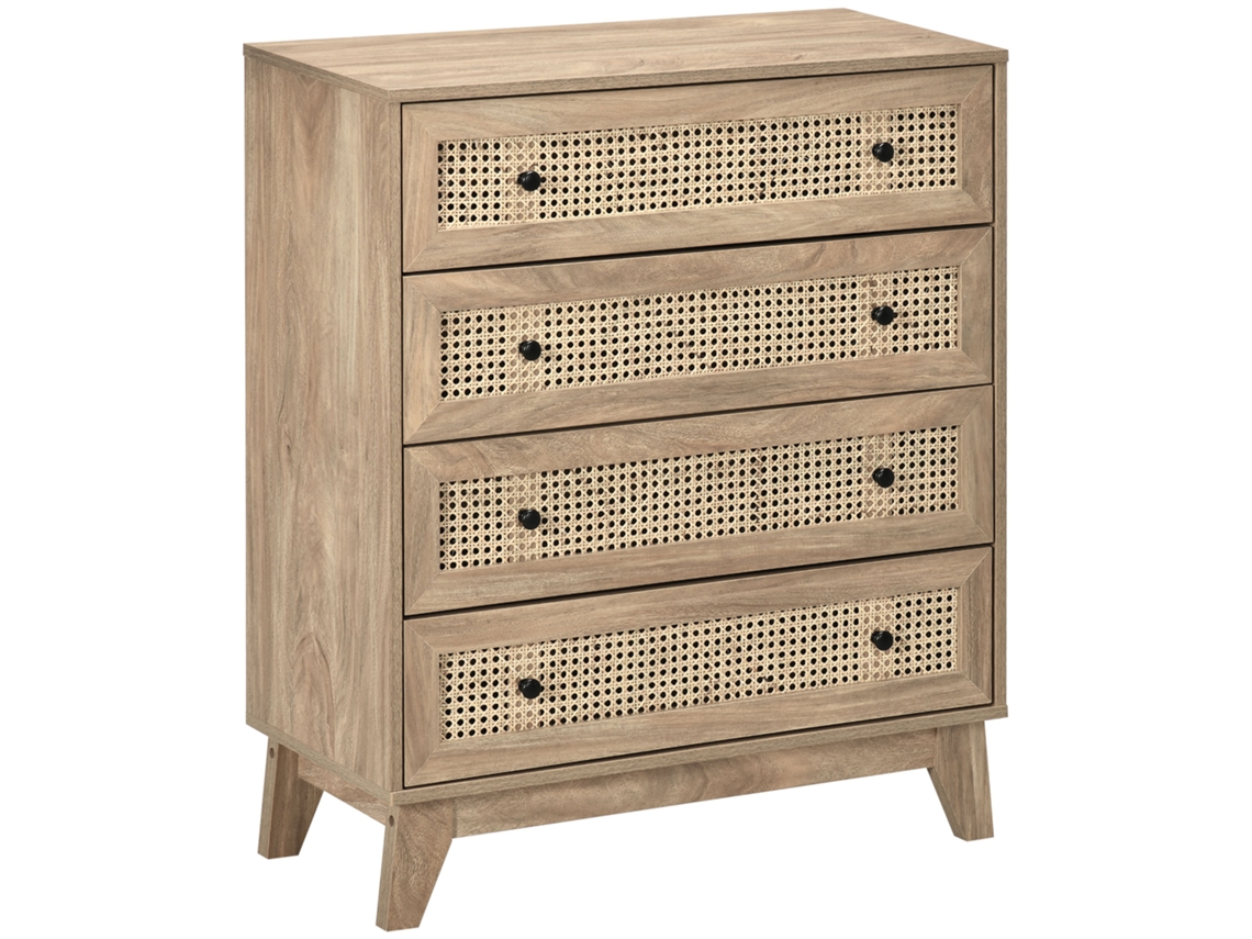 Cômoda 4 Gavetas Rattan Madeira Clara