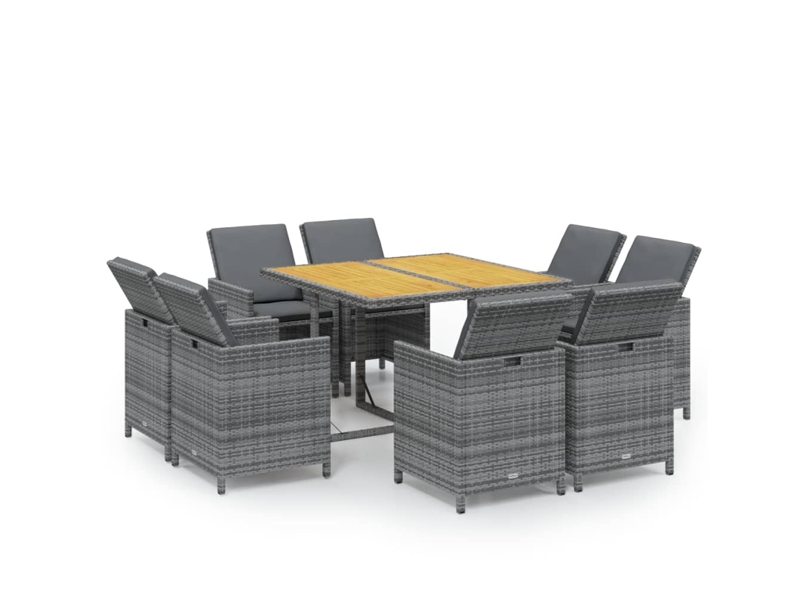 Maison Exclusive - 9 Pcs Conjunto Jantar P/ Jardim C/ Almofadões Vime Pe Cinzento