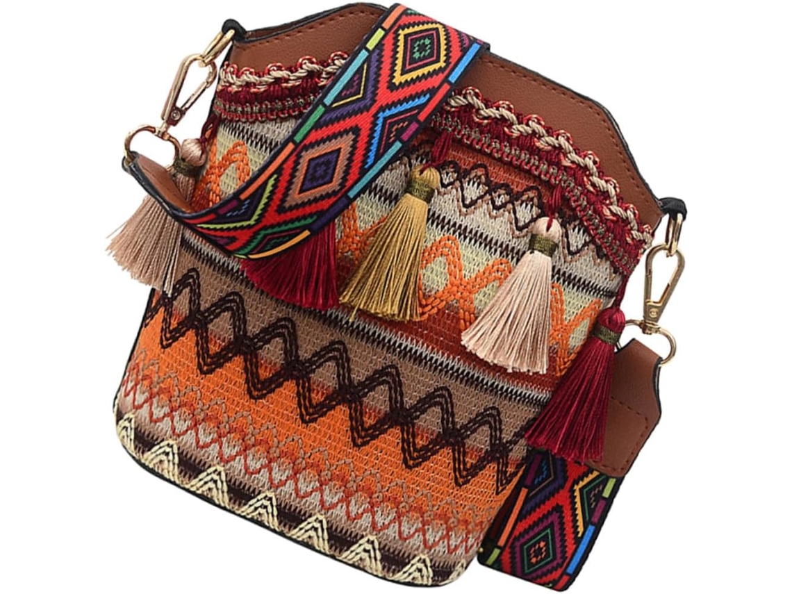Bolsa De Ombro Feminina Estilo Boêmio Com Trançado E Franjas, Bolsa Tipo Saco Leve Em Pu, Marrom Criativo
